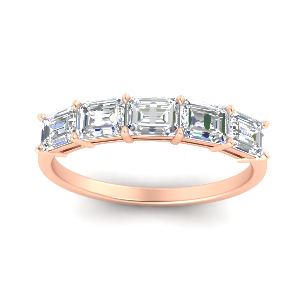 1.50 Ctw Emerald Cut 5 Stone Horizontal Band with 14K Rose Gold White Diamond