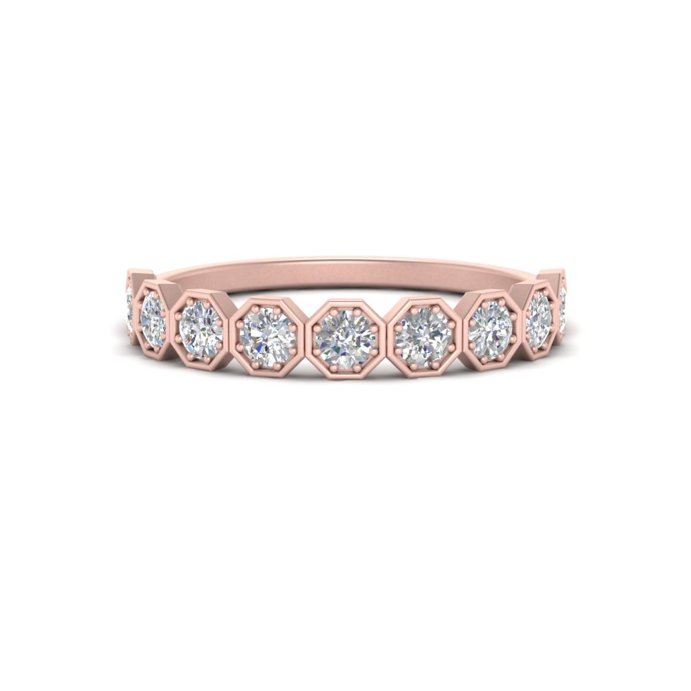 9 Stone Hexagon Stacking Ring with 14K Rose Gold White Diamond