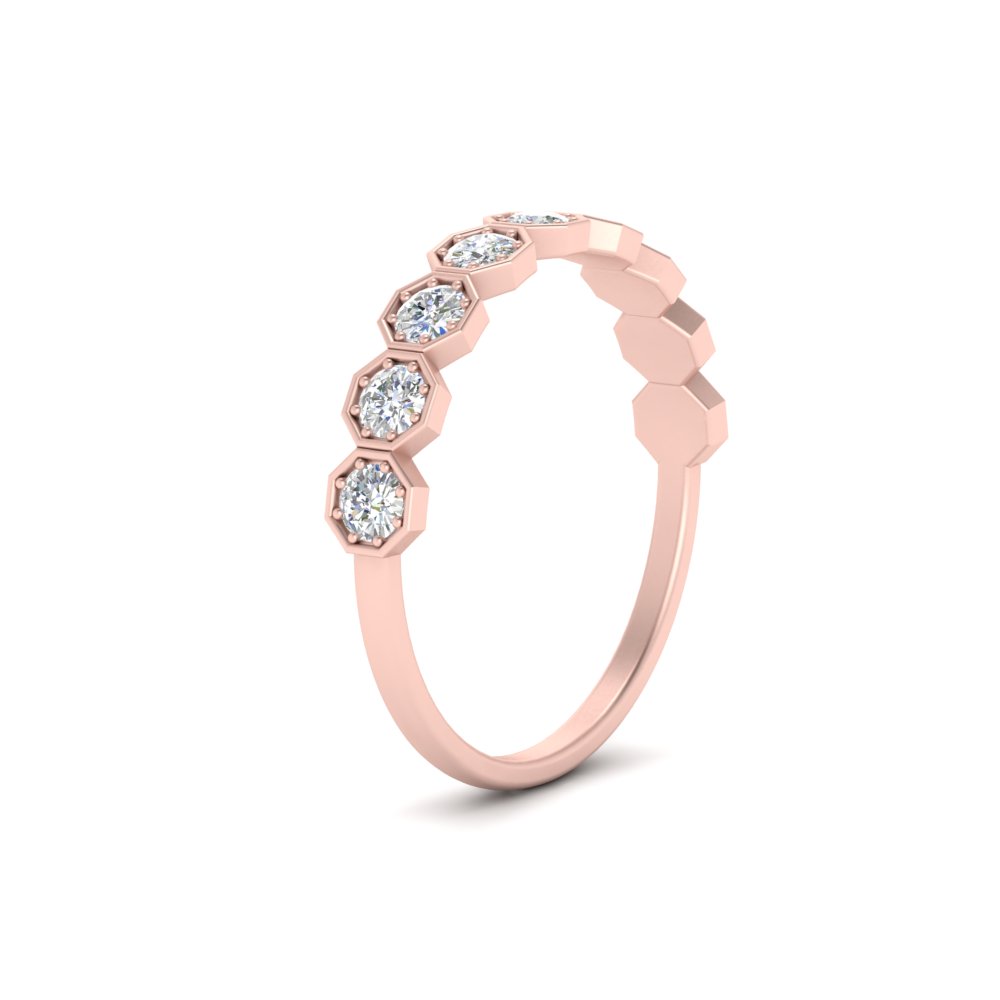 9 Stone Hexagon Stacking Ring with 14K Rose Gold White Diamond