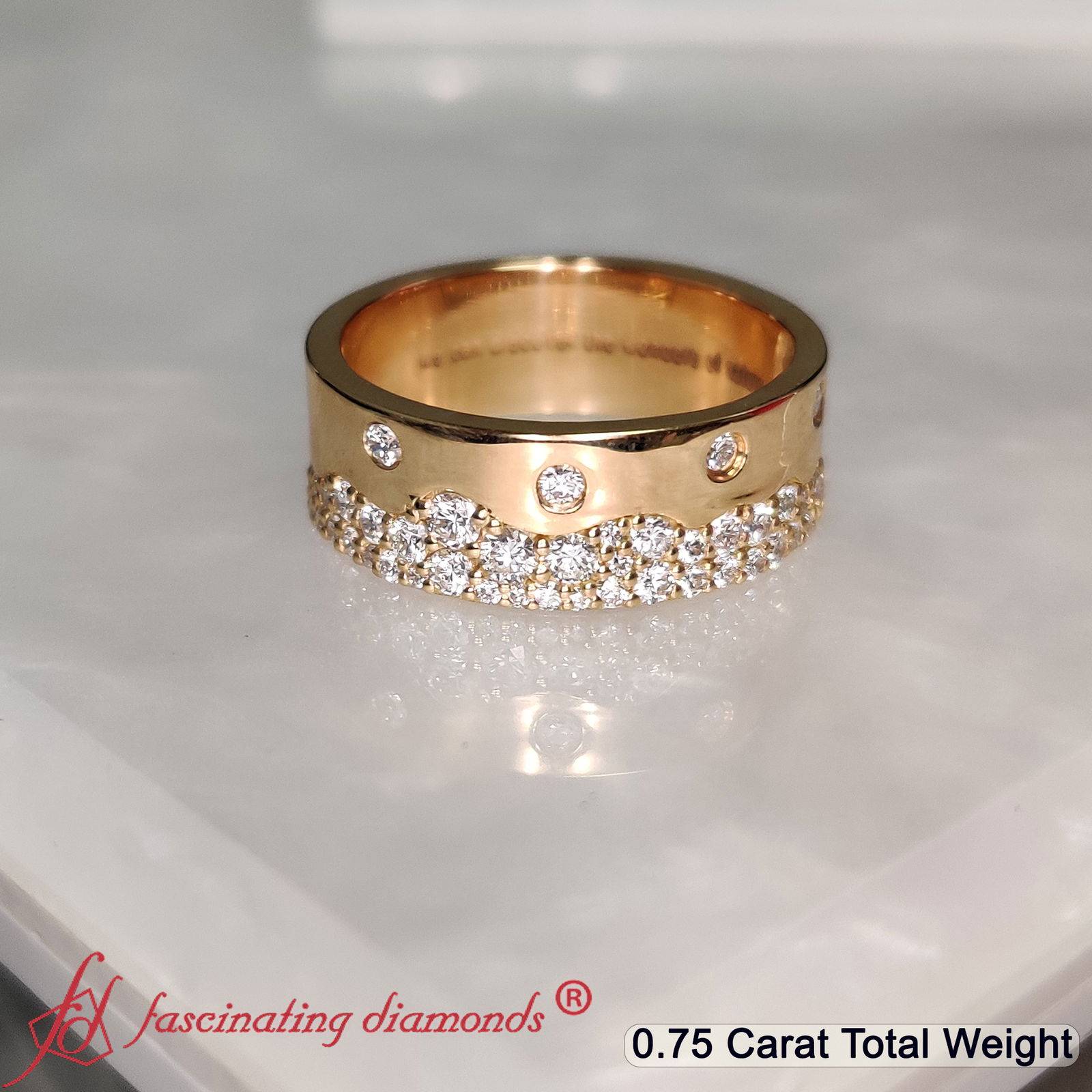 Mountain Stone Mens Wedding Ring with 14K Yellow Gold White Diamond
