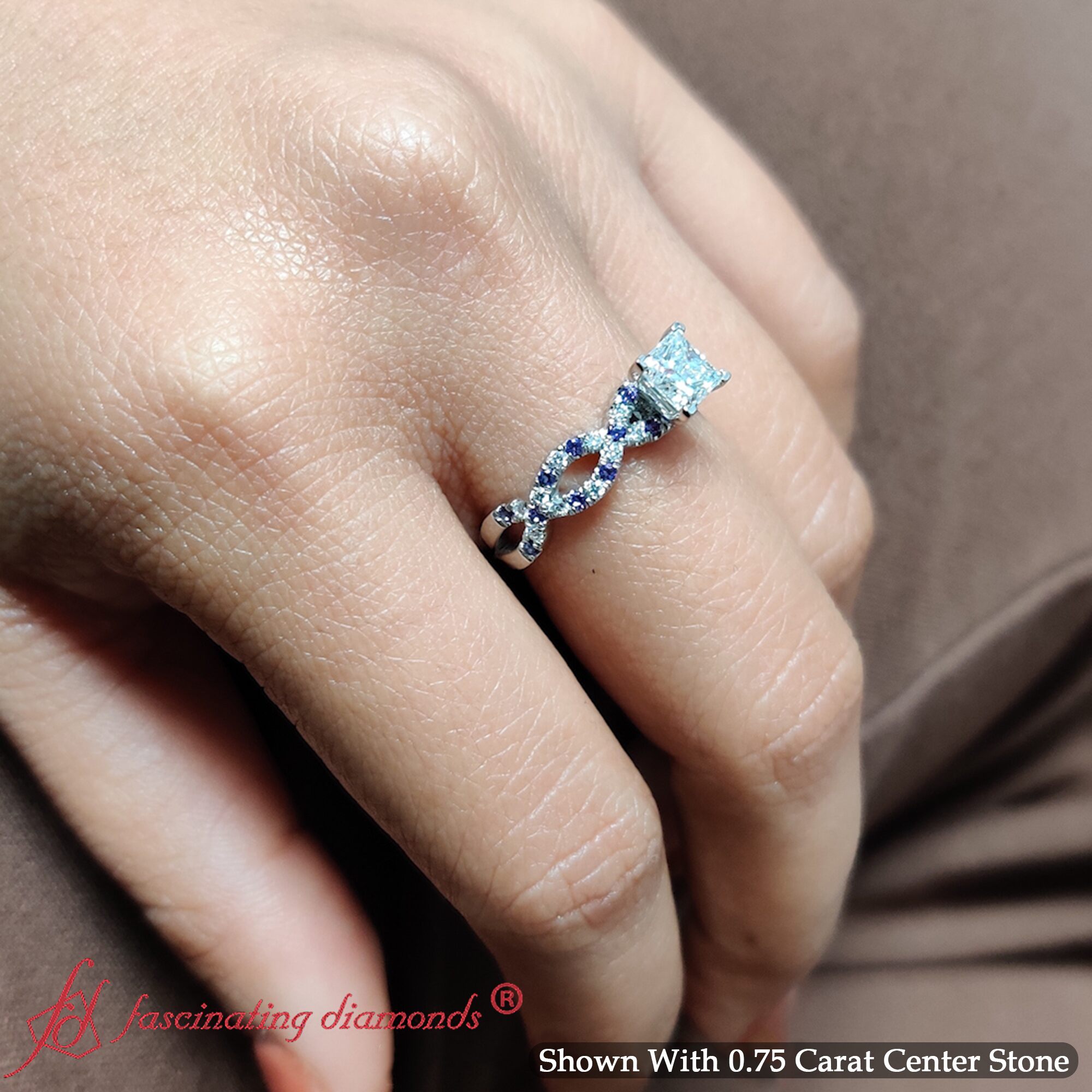 0.75 Carat Princess Cut Infinity Ring with 950 Platinum Purple Amethyst
