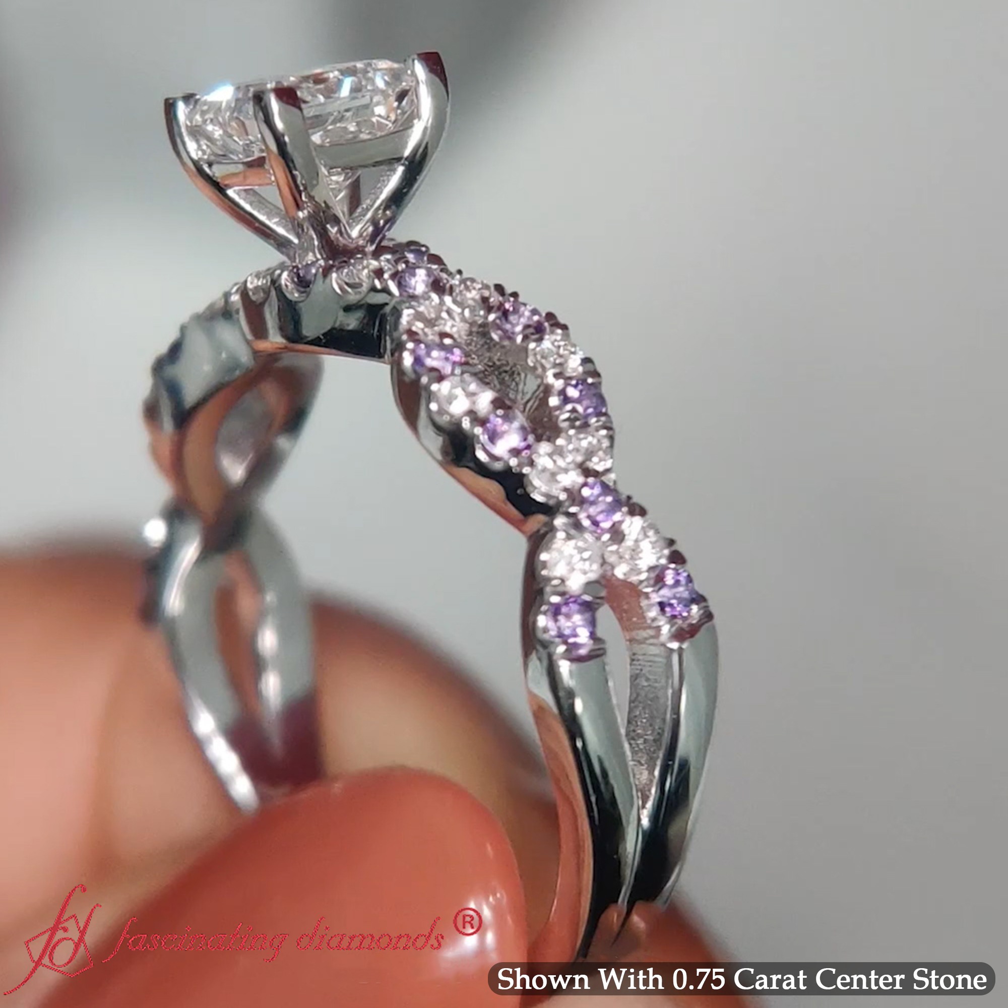 0.75 Carat Princess Cut Infinity Ring with 950 Platinum Purple Amethyst