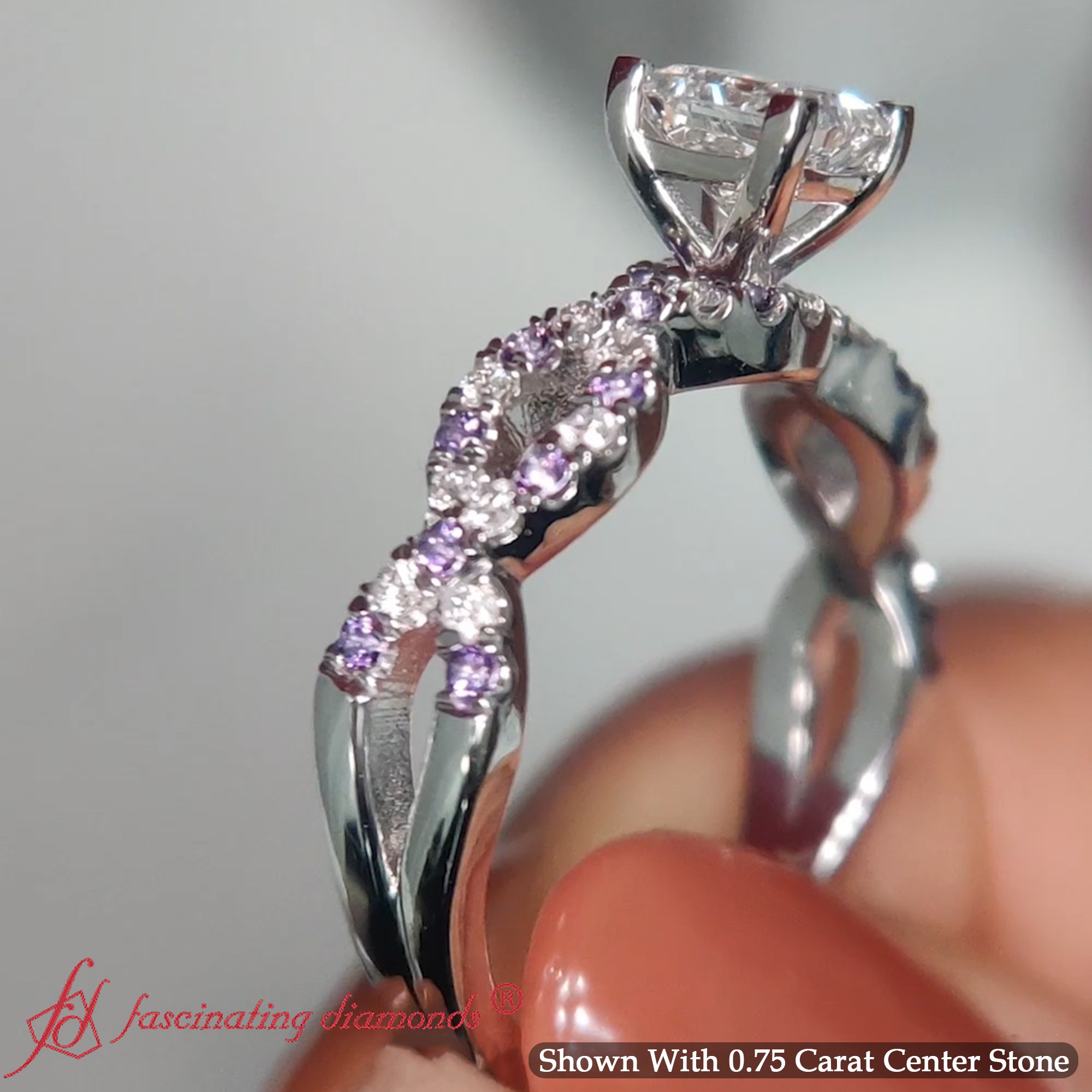 0.75 Carat Princess Cut Infinity Ring with 950 Platinum Purple Amethyst
