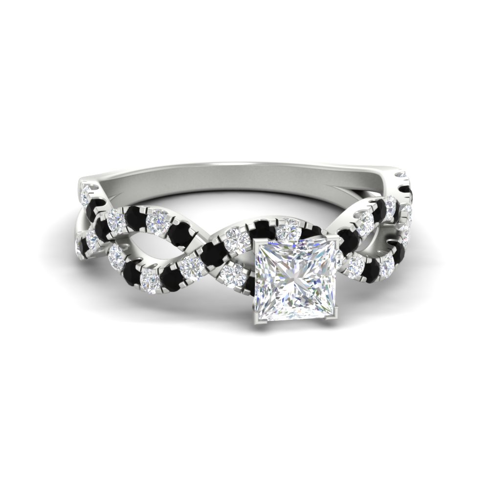 Princess Cut Infinity Diamond Ring with Black Diamond in 950 Platinum