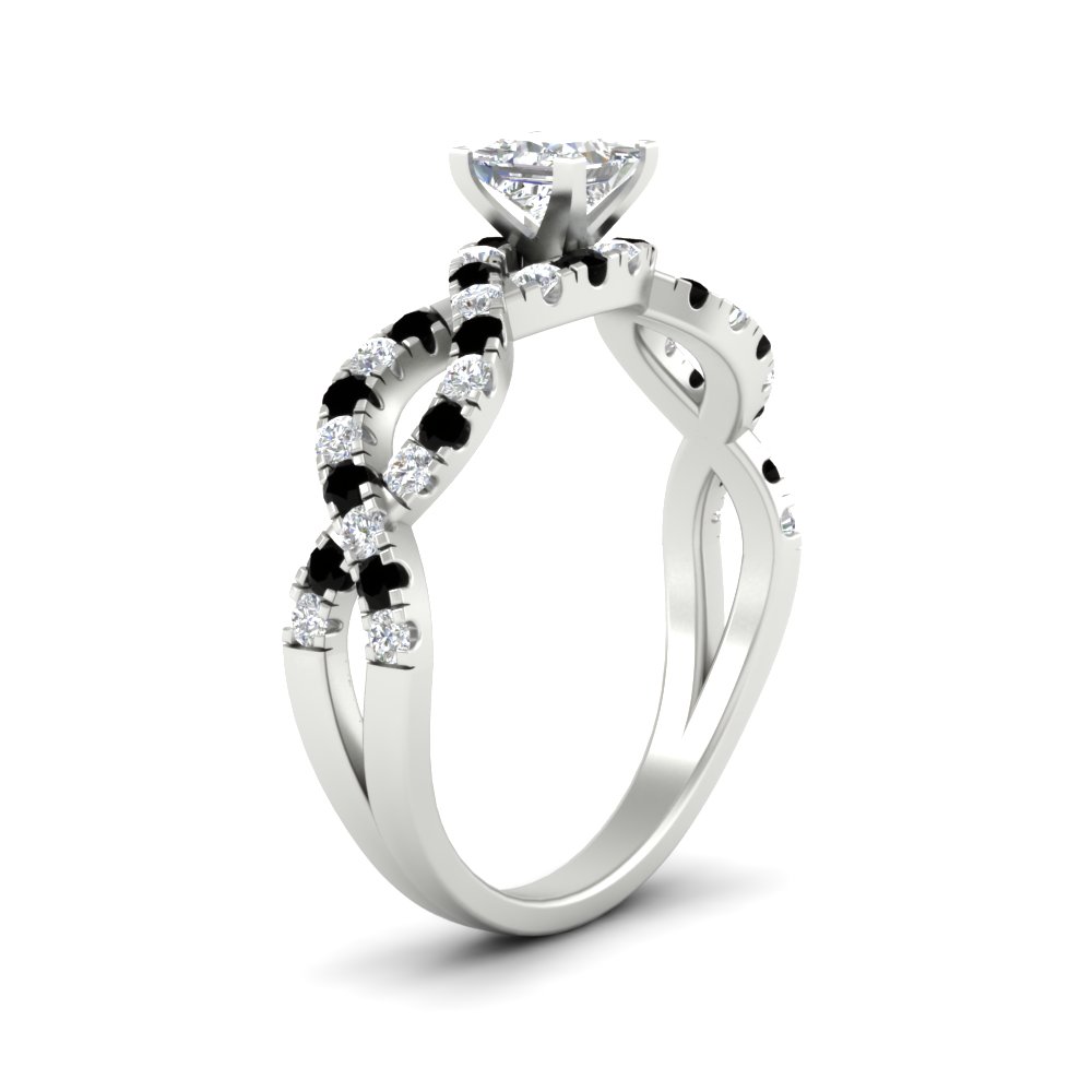 Princess Cut Infinity Diamond Ring with Black Diamond in 950 Platinum