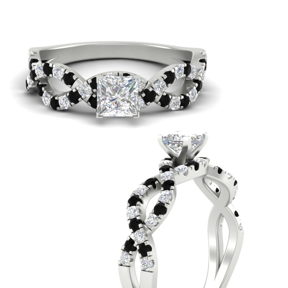 Princess Cut Infinity Diamond Ring with Black Diamond in 950 Platinum