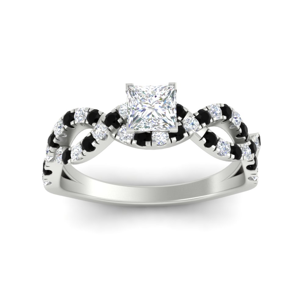 Princess Cut Infinity Diamond Ring with Black Diamond in 950 Platinum