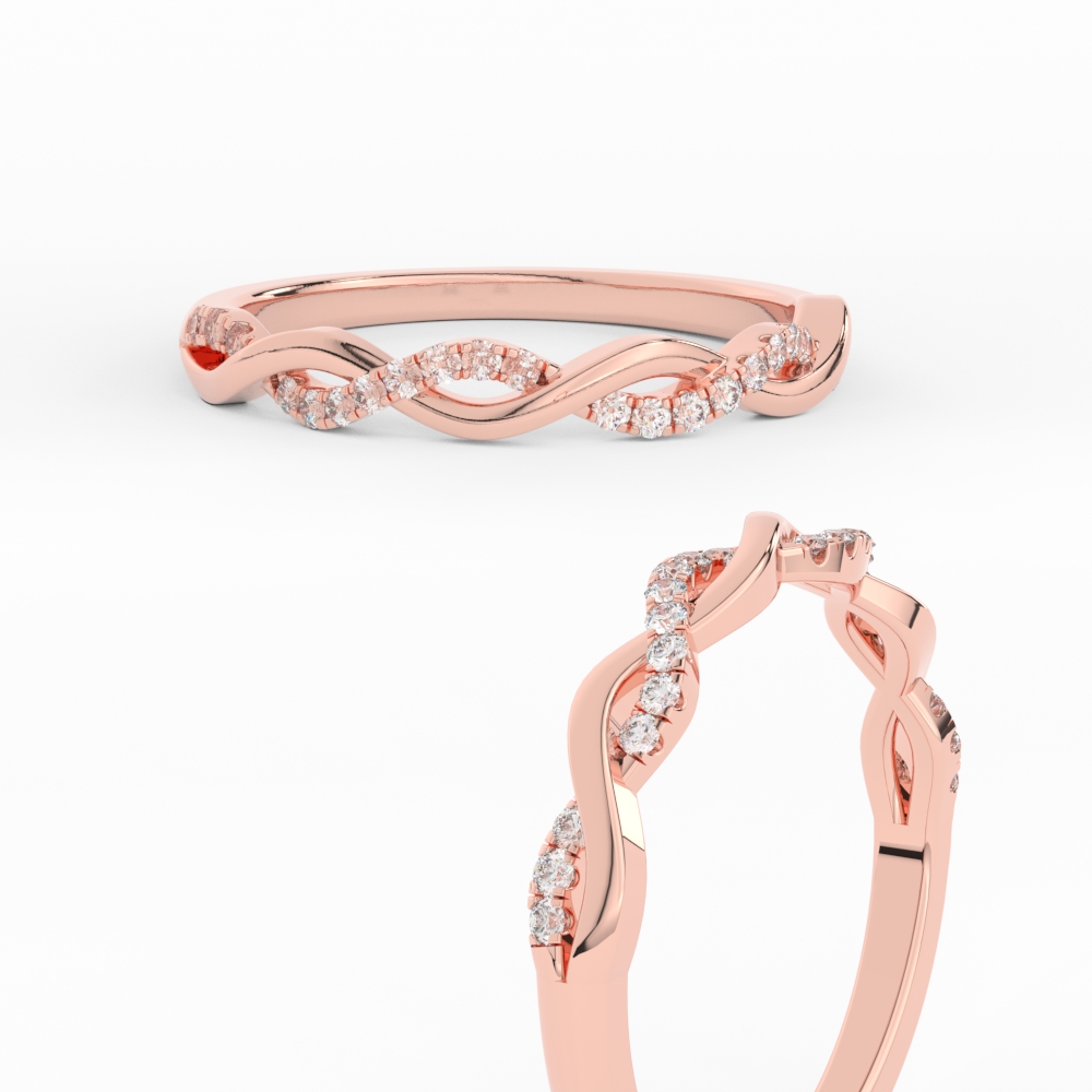 Infinity Wedding Promise Band with 14K Rose Gold White Diamond