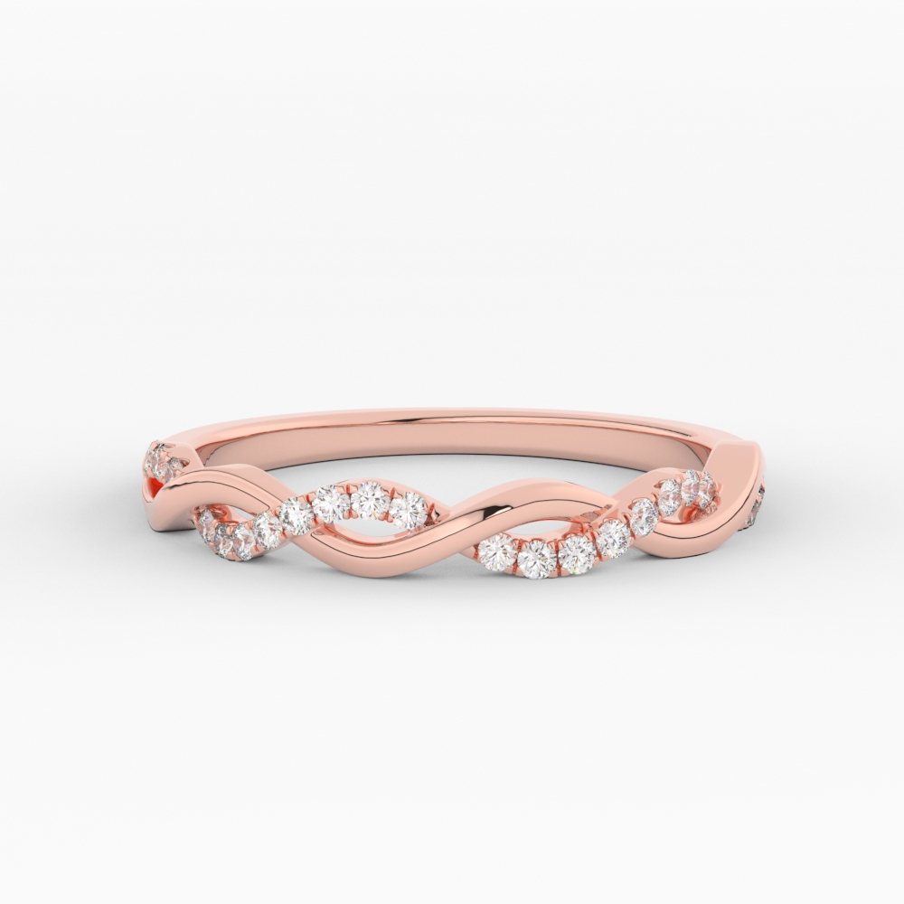 Infinity Wedding Promise Band with 14K Rose Gold White Diamond