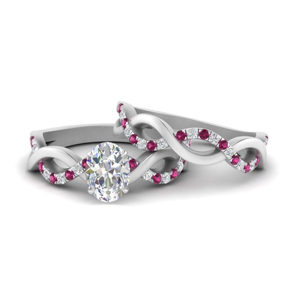 Lab Pink Sapphire Sapphire Diamond Infinity Necklace - 14K White Gold