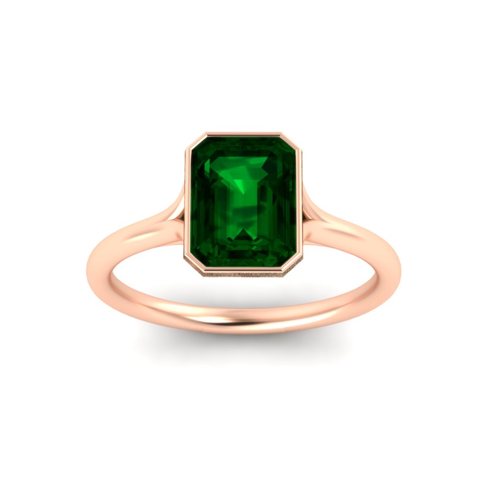 Split Shank Solitaire Gemstone Ring with 14K Rose Gold Green Emerald