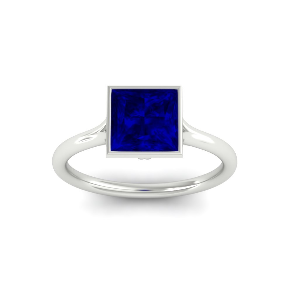 Bezel Set Solitaire Gemstone Ring with 14K White Gold Blue Sapphire