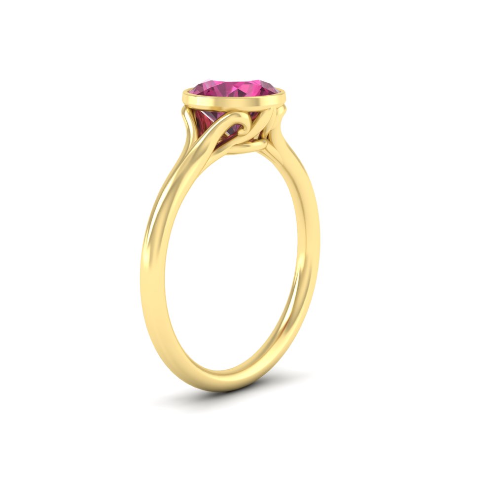Bezel Set Split Shank Round Cut Solitaire Gemstone Ring with 14K Yellow Gold Pink Sapphire