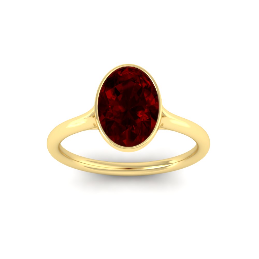 Bezel Set Split Shank Oval Solitaire Gemstone Ring with 14K Yellow Gold Red Ruby