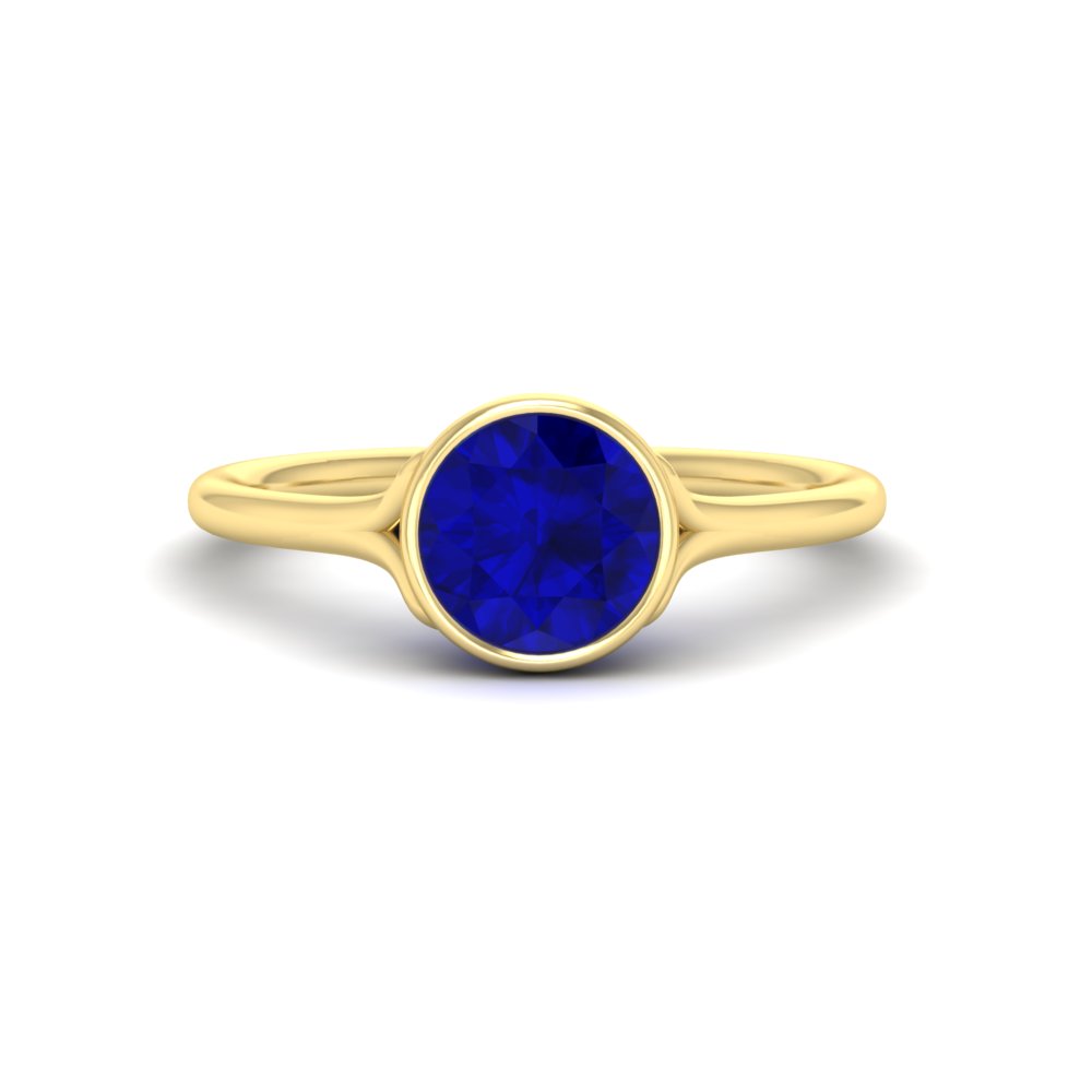 Bezel Set Round Colored Engagement Ring with 14K Yellow Gold Blue Sapphire