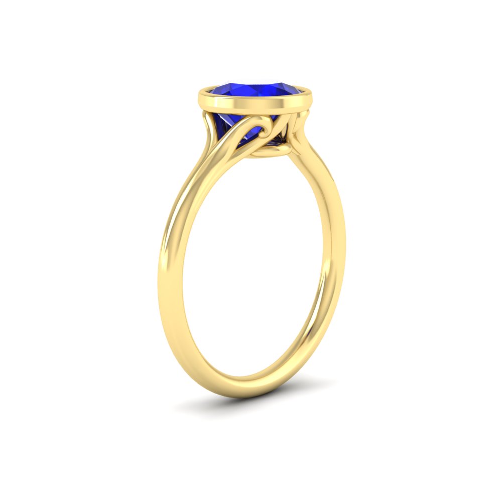 Bezel Set Round Colored Engagement Ring with 14K Yellow Gold Blue Sapphire