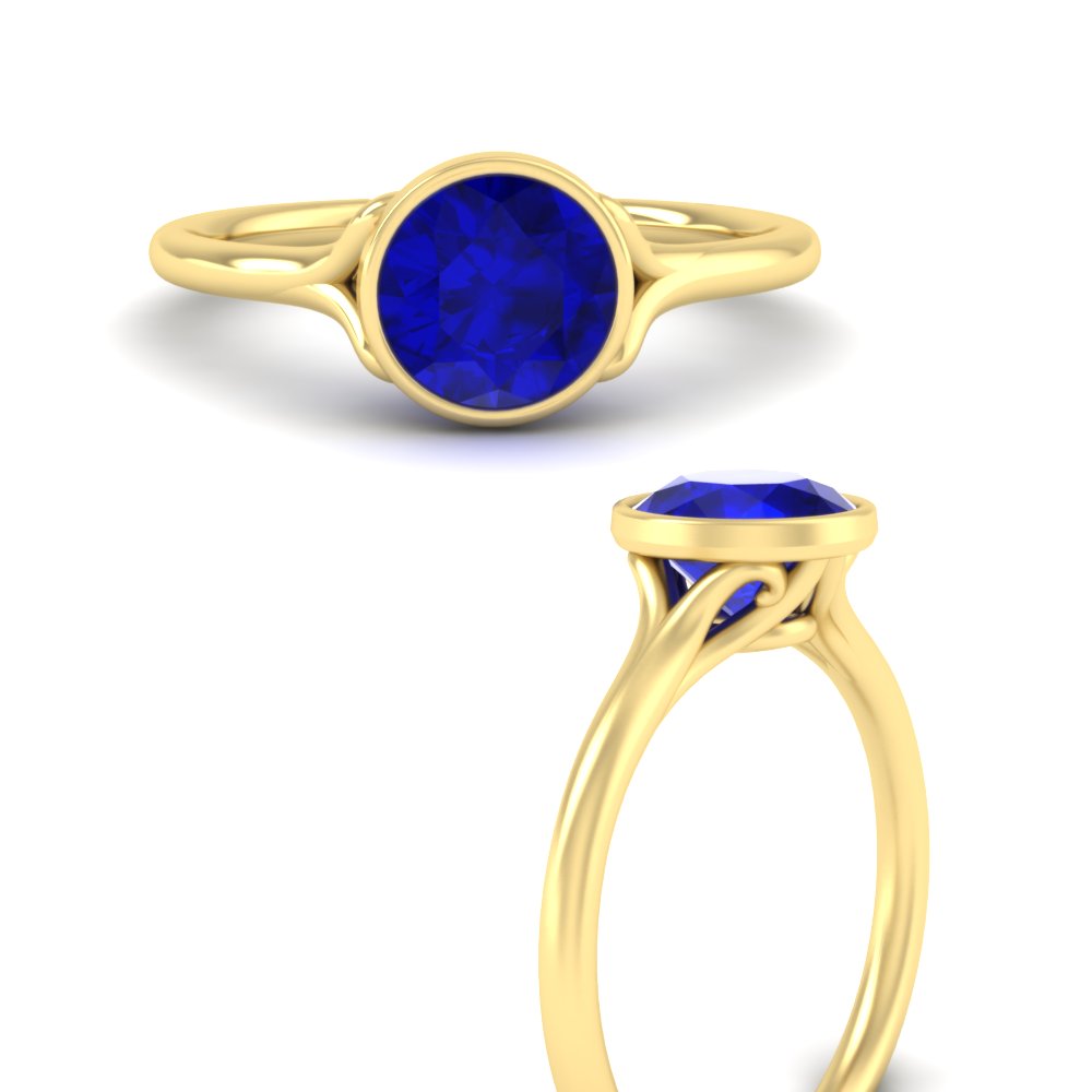 Bezel Set Round Colored Engagement Ring with 14K Yellow Gold Blue Sapphire