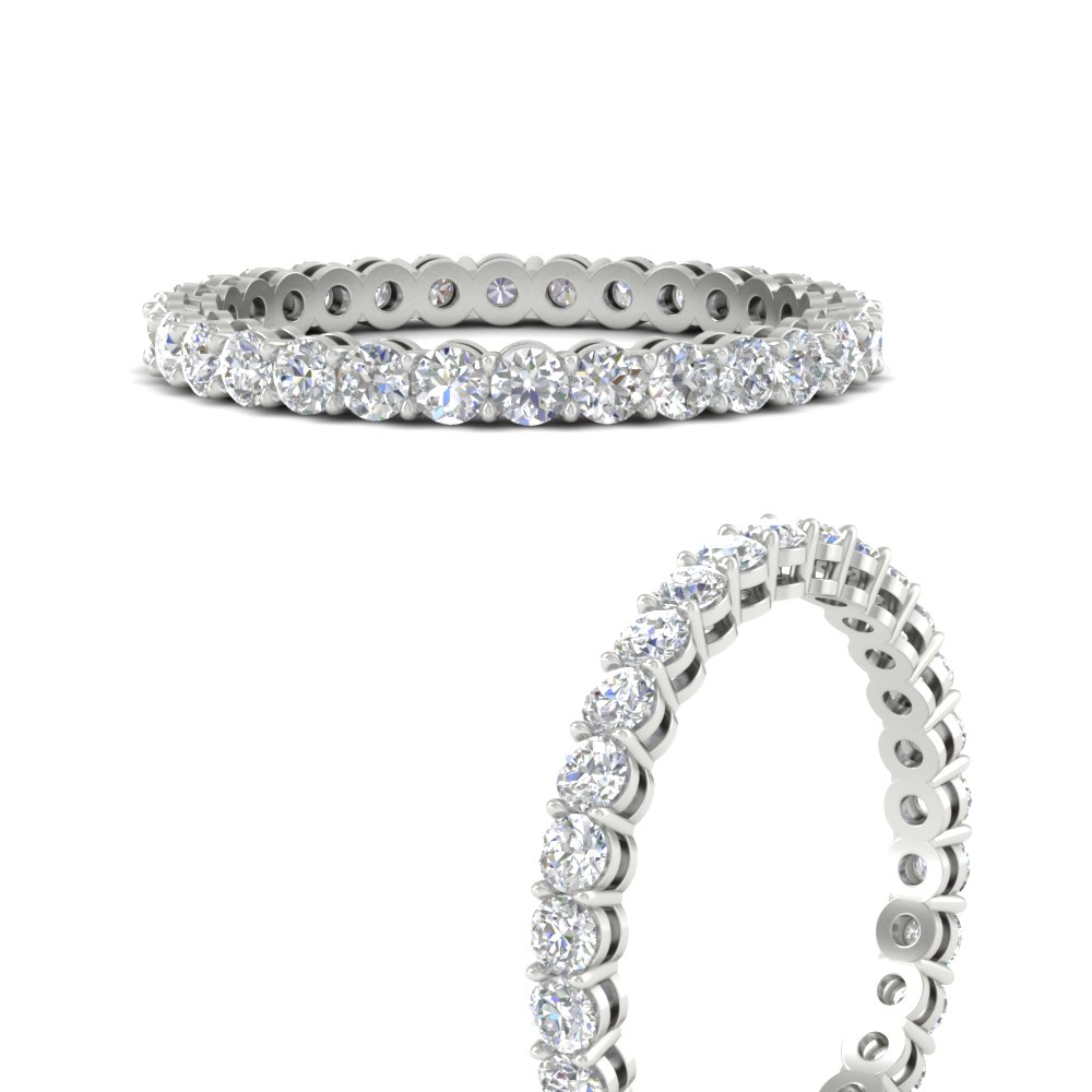 Semi Mount Shaped 1 Carat Basket Set Round Eternity Band with White Diamond 14K White Gold