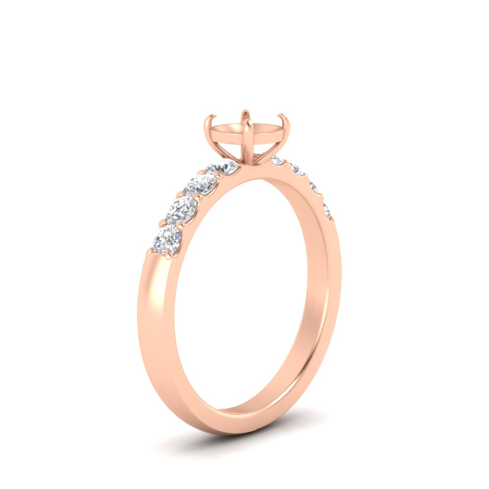 Semi Mount Shaped Simple Classic Engagement Ring with White Diamond 14K Rose Gold