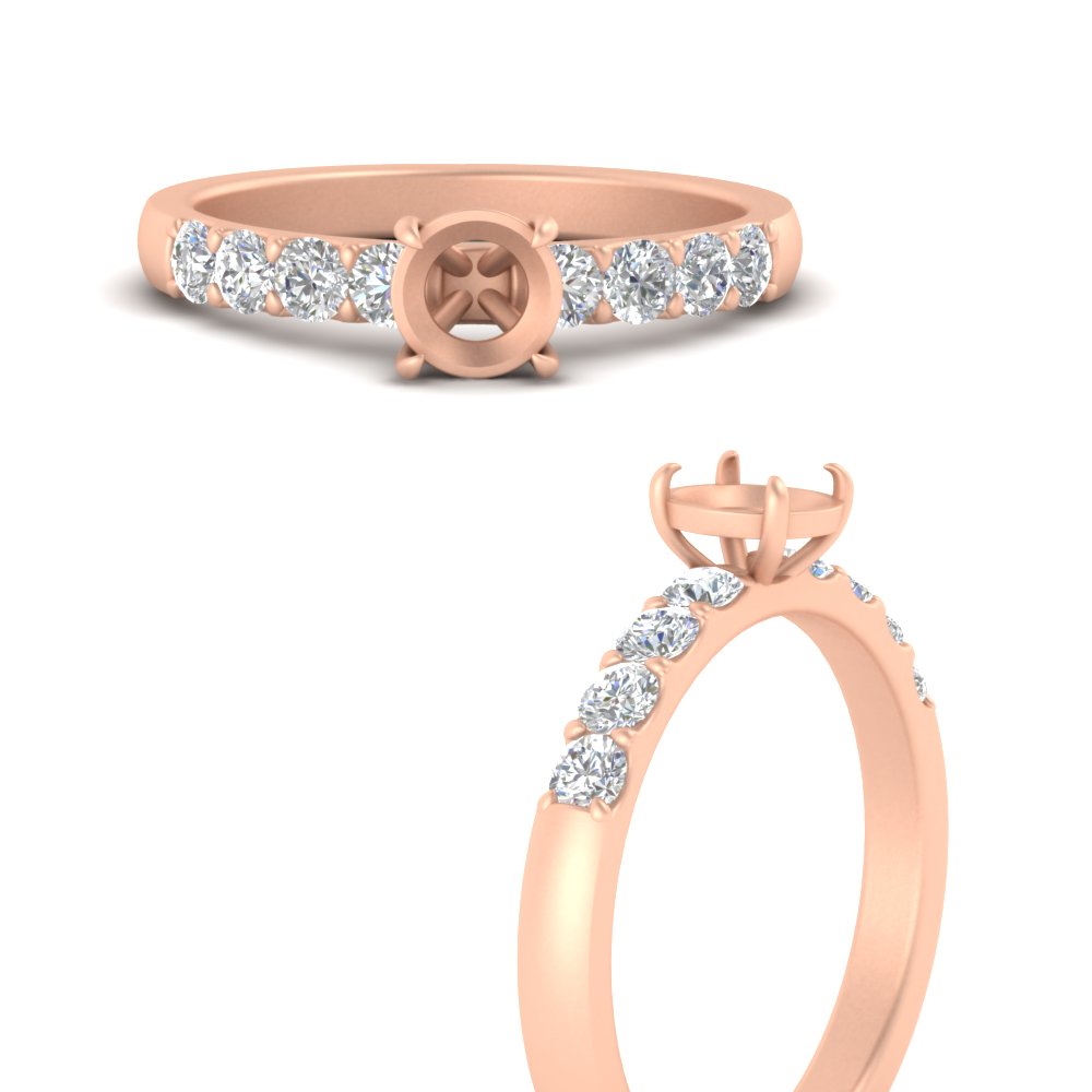 Semi Mount Shaped Simple Classic Engagement Ring with White Diamond 14K Rose Gold