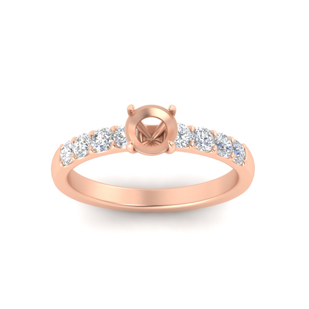 Semi Mount Shaped Simple Classic Engagement Ring with White Diamond 14K Rose Gold