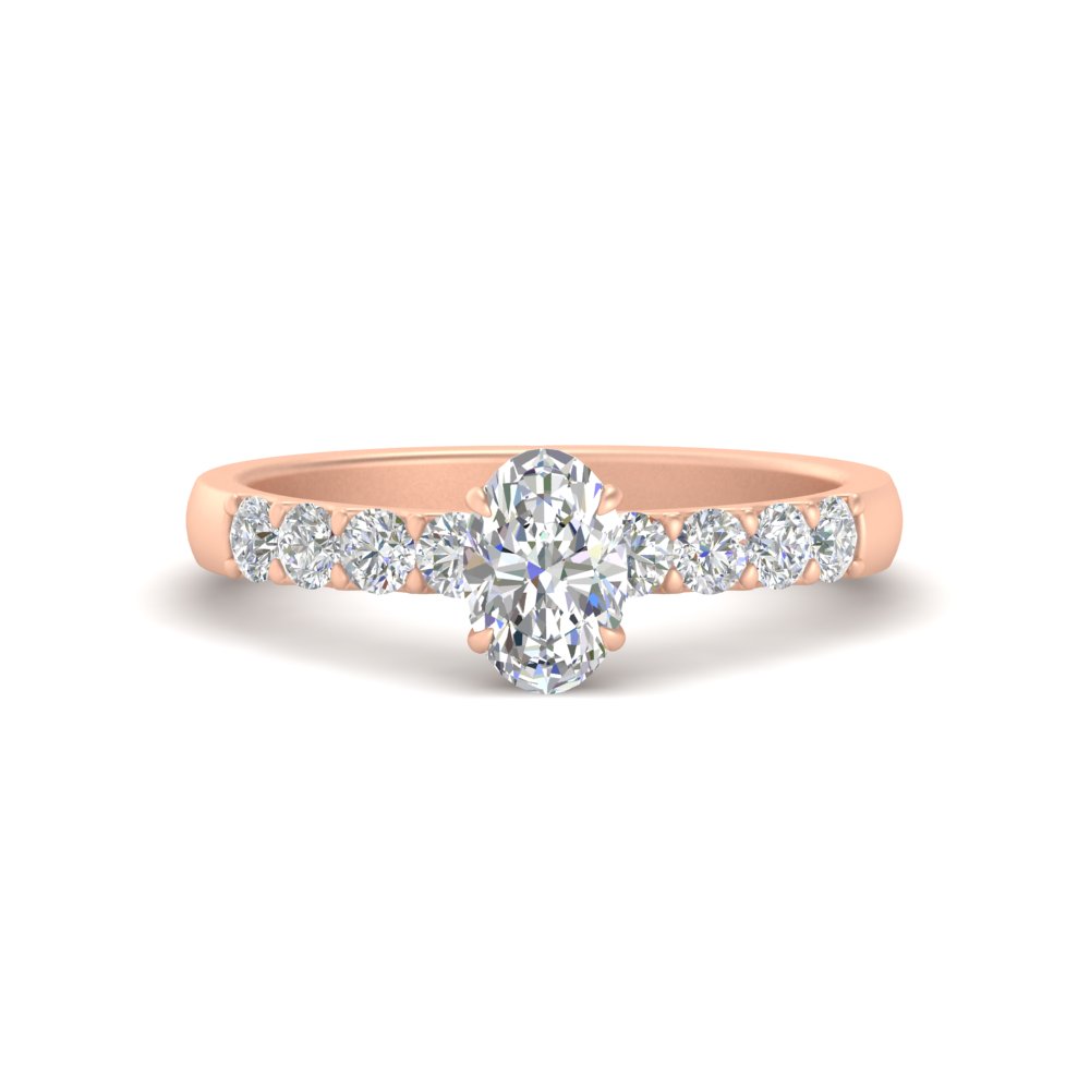 Oval Shaped Simple Classic Engagement Ring with White Diamond 14K Rose Gold