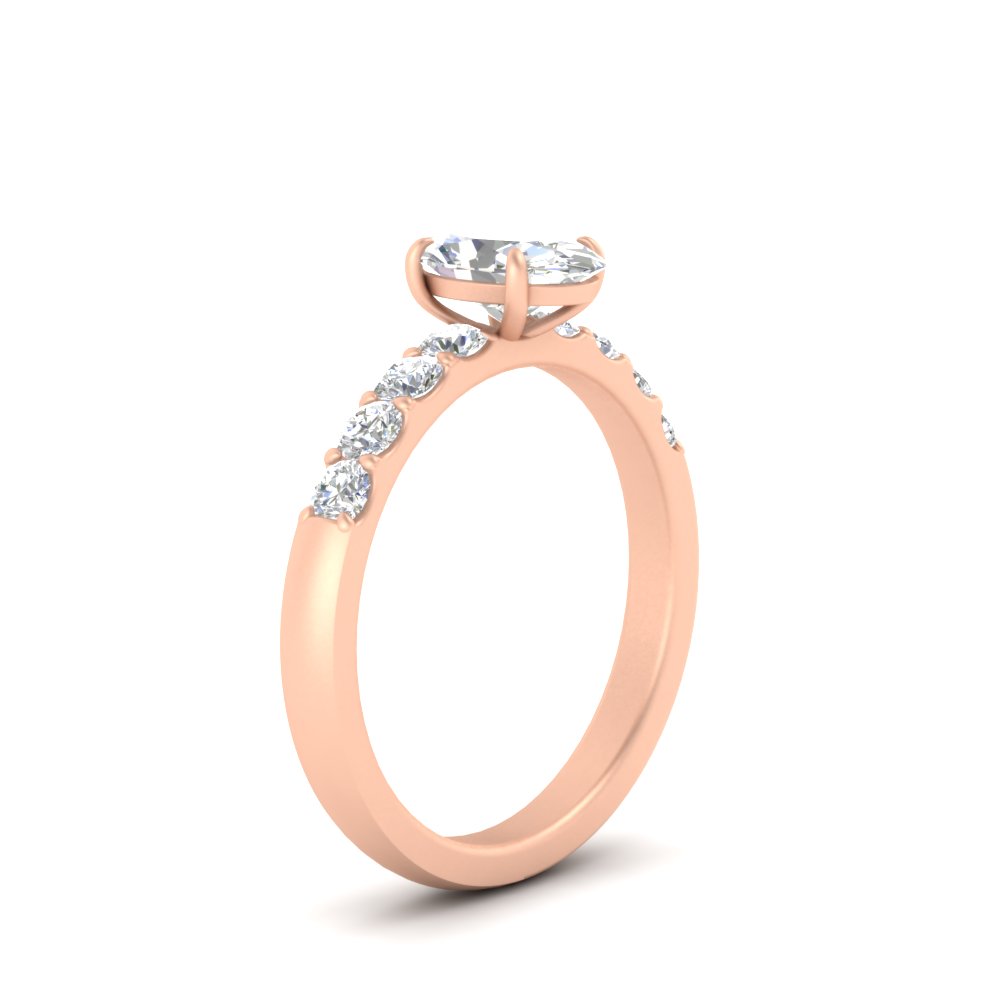 Oval Shaped Simple Classic Engagement Ring with White Diamond 14K Rose Gold