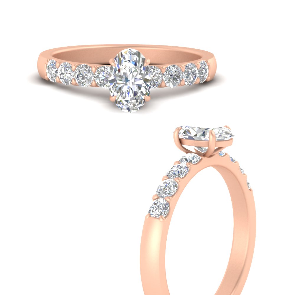 Oval Shaped Simple Classic Engagement Ring with White Diamond 14K Rose Gold