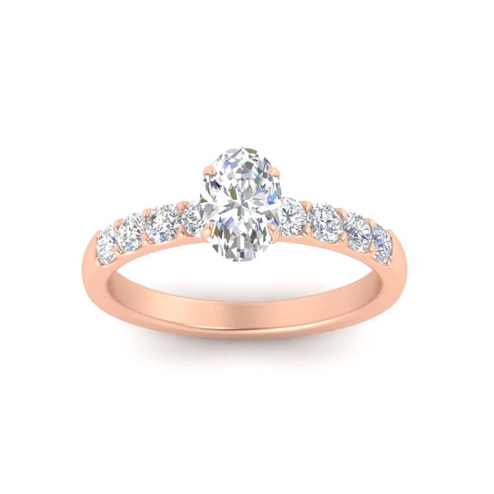 Oval Shaped Simple Classic Engagement Ring with White Diamond 14K Rose Gold