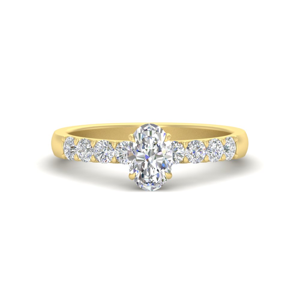 Oval Shaped  Simple Classic Engagement Ring with White Diamond 14K Yellow Gold