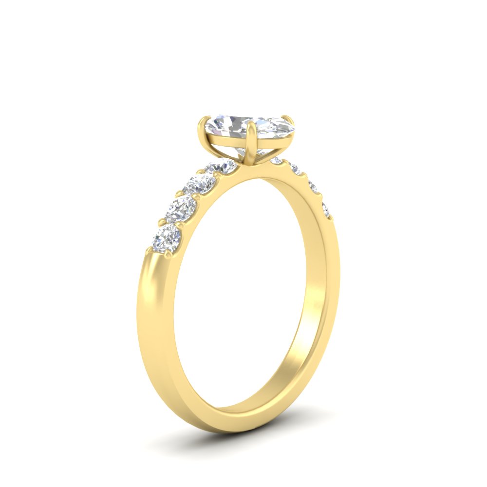 Oval Shaped  Simple Classic Engagement Ring with White Diamond 14K Yellow Gold