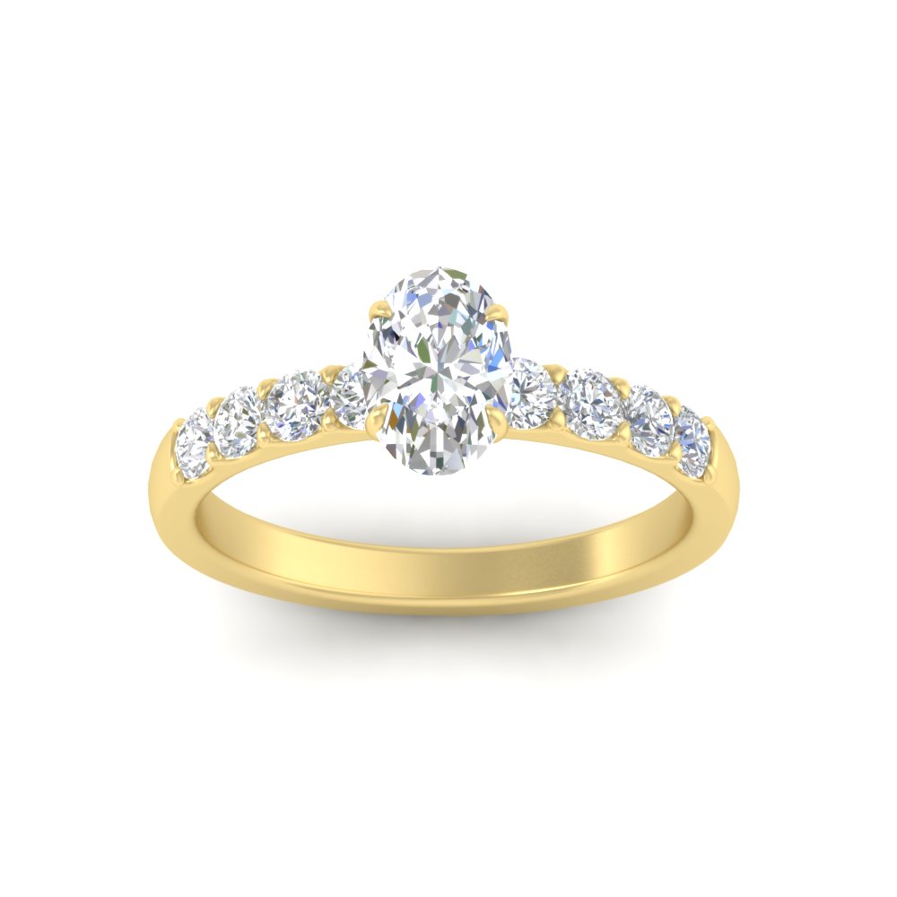 Oval Shaped  Simple Classic Engagement Ring with White Diamond 14K Yellow Gold