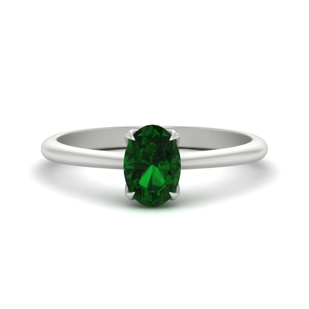 Solitaire Oval Shaped Cathedral Ring with Floral Head with 950 Platinum Green Emerald