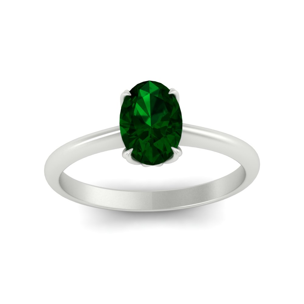 Solitaire Oval Shaped Cathedral Ring with Floral Head with 950 Platinum Green Emerald