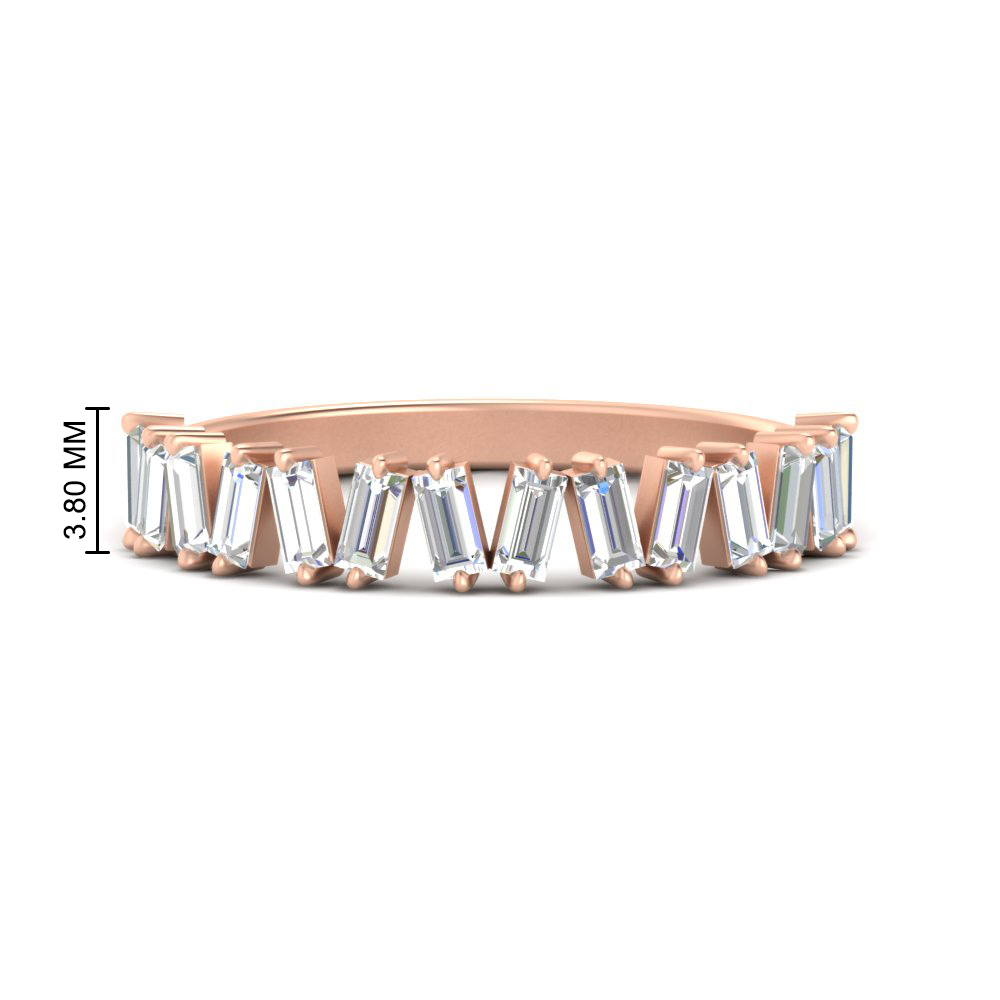 Baguette Stackable Promise Ring with 14K Rose Gold White Diamond