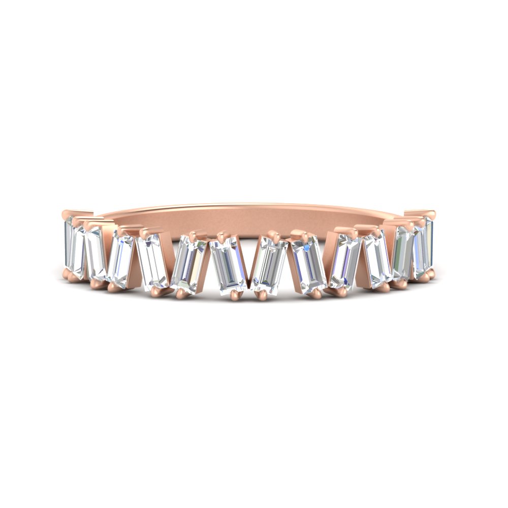 Baguette Stackable Promise Ring with 14K Rose Gold White Diamond