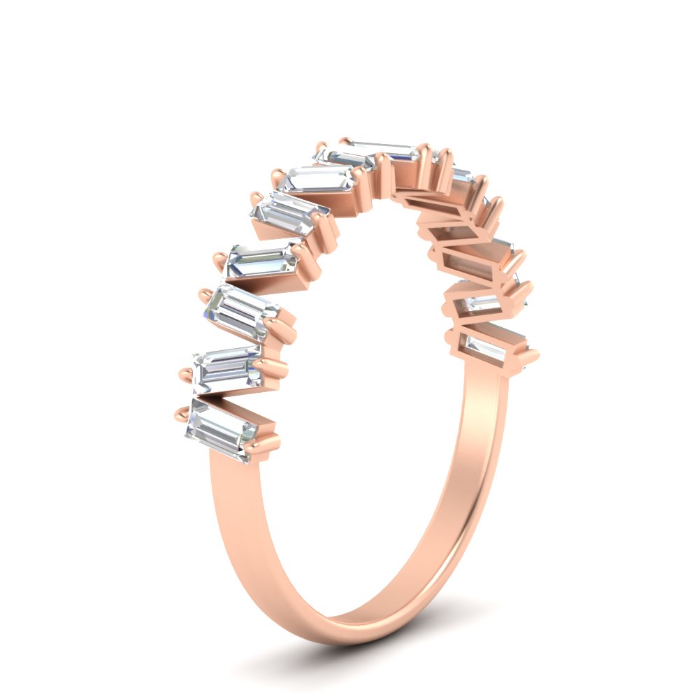 Baguette Stackable Promise Ring with 14K Rose Gold White Diamond