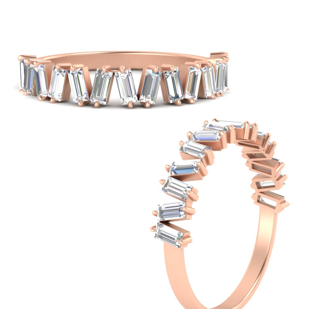 Baguette Stackable Promise Ring with 14K Rose Gold White Diamond