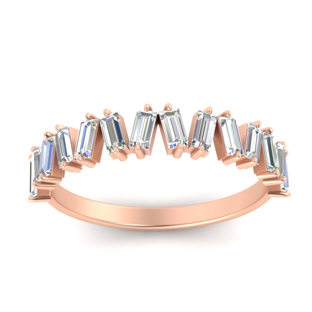 Baguette Stackable Promise Ring with 14K Rose Gold White Diamond