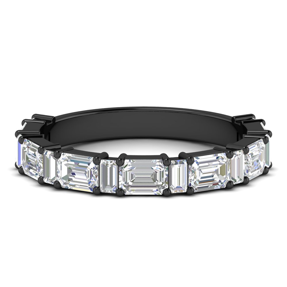 Emerald Baguette Wedding Anniversary Black Band with 14K Black Gold White Diamond