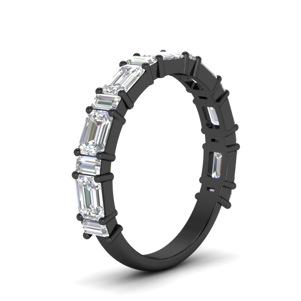 Emerald Baguette Wedding Anniversary Black Band with 14K Black Gold White Diamond