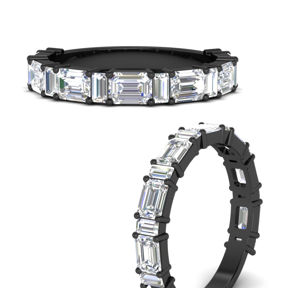 Emerald Baguette Wedding Anniversary Black Band with 14K Black Gold White Diamond