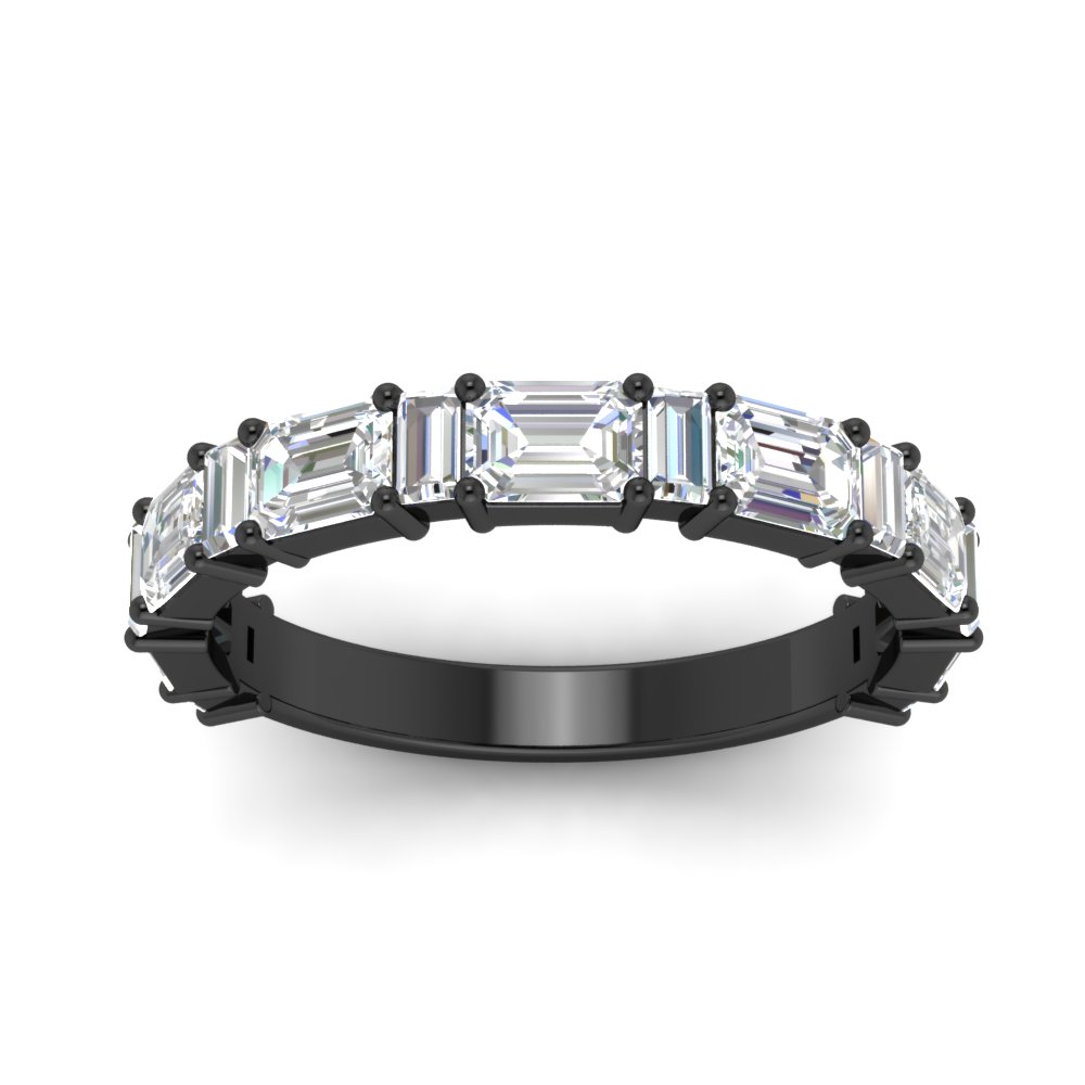 Emerald Baguette Wedding Anniversary Black Band with 14K Black Gold White Diamond