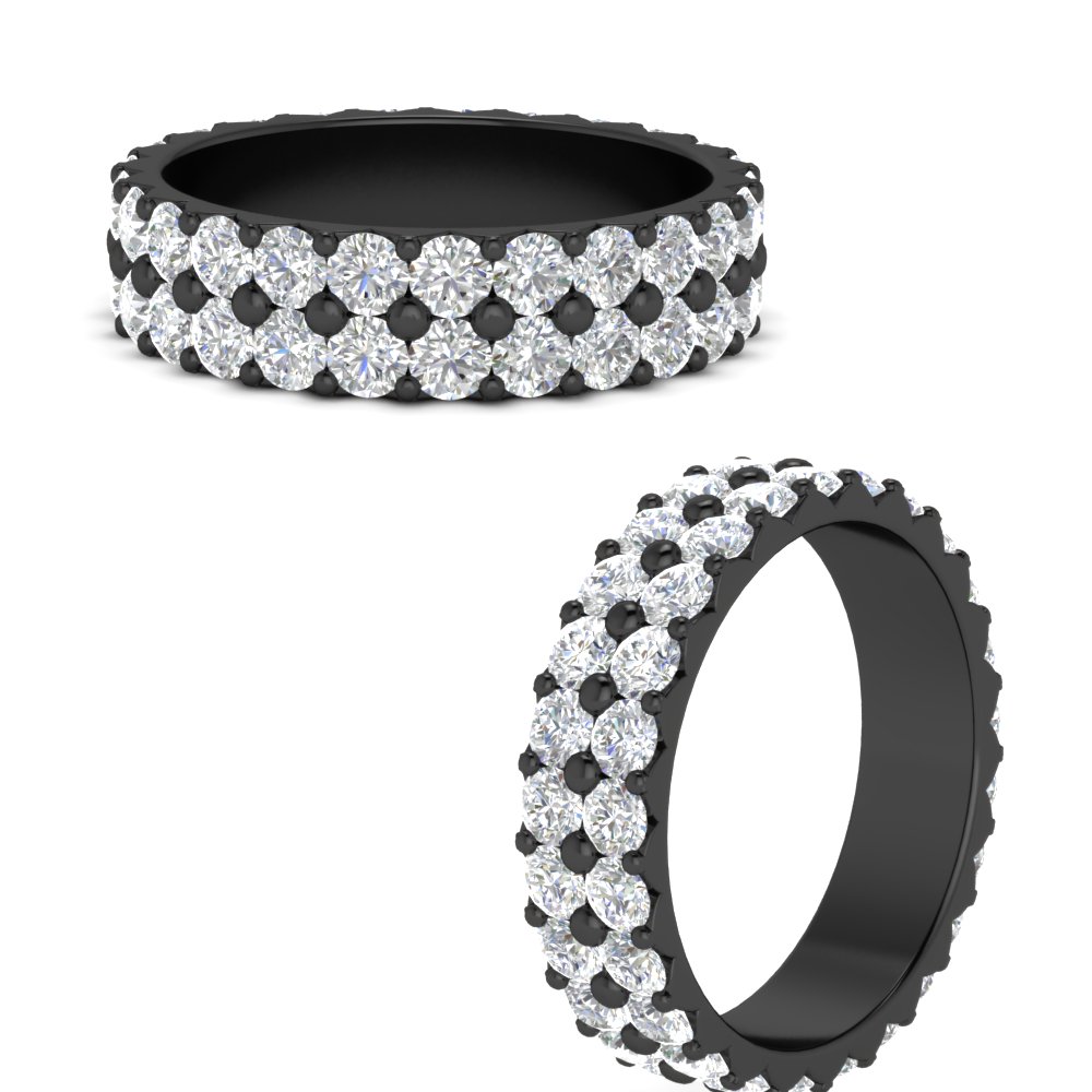 2 Row Diamond Black Eternity Ring 2.50 Carat with 14K Black Gold White Diamond