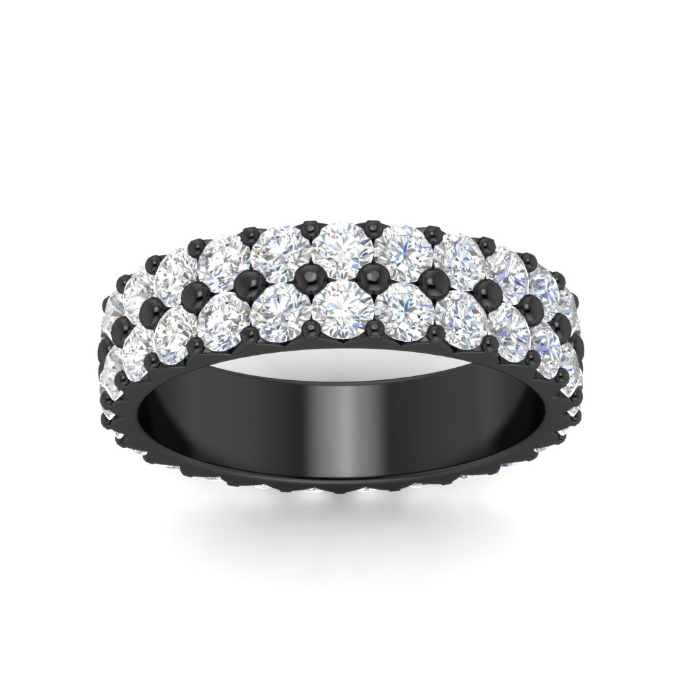 2 Row Diamond Black Eternity Ring 2.50 Carat with 14K Black Gold White Diamond
