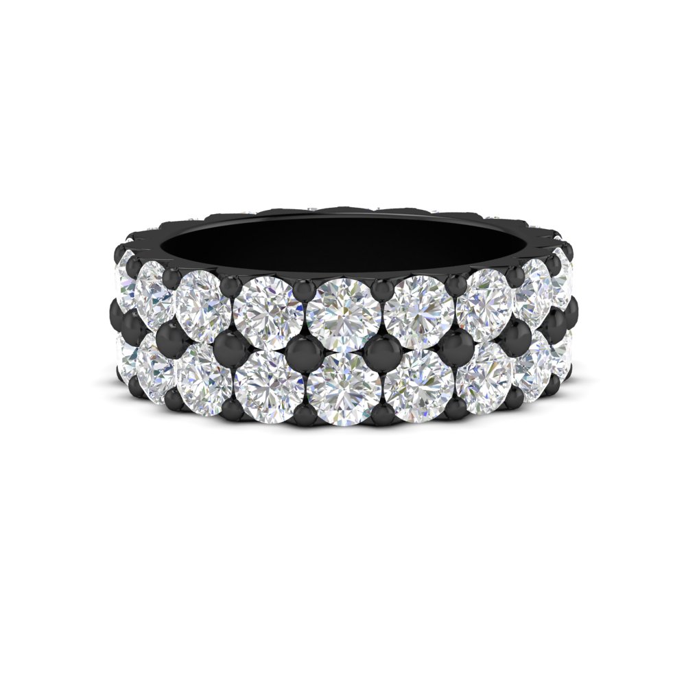 Classic Black Dual Row Diamond Eternity Ring with 14K Black Gold White Diamond