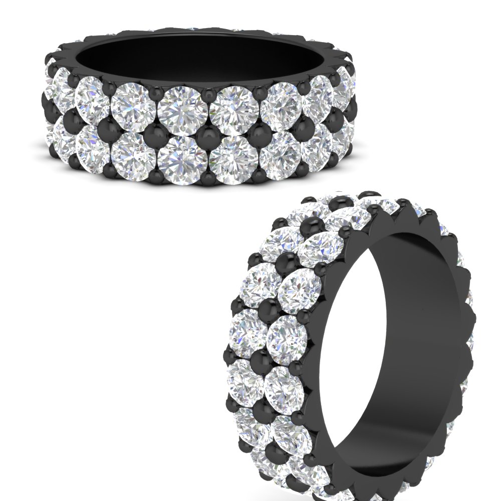 Classic Black Dual Row Diamond Eternity Ring with 14K Black Gold White Diamond
