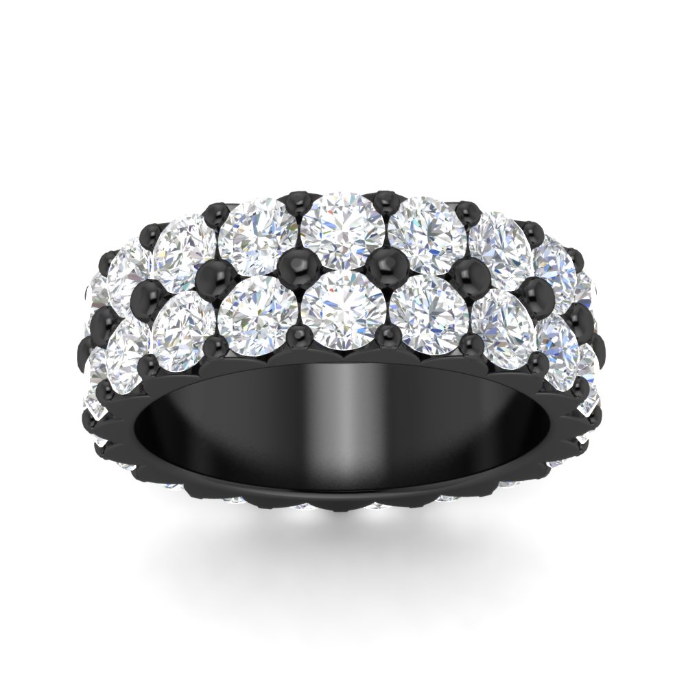 Classic Black Dual Row Diamond Eternity Ring with 14K Black Gold White Diamond
