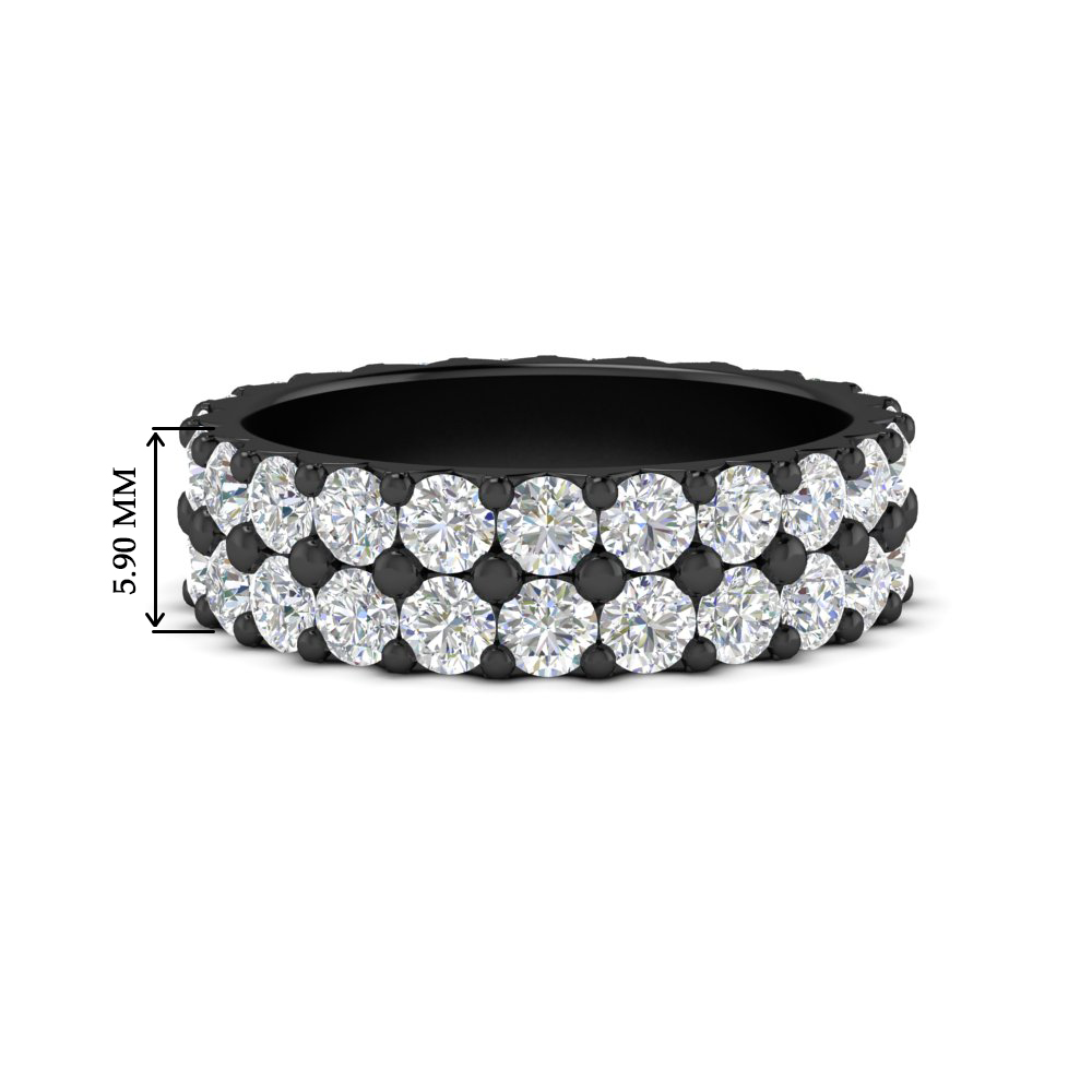 Common Prong Double Row Diamond Black Band with 14K Black Gold White Diamond