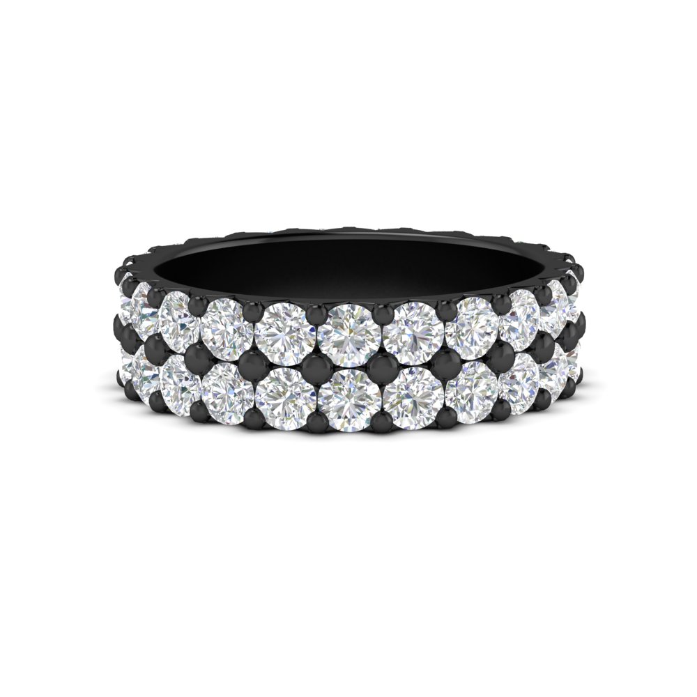 Common Prong Double Row Diamond Black Band with 14K Black Gold White Diamond